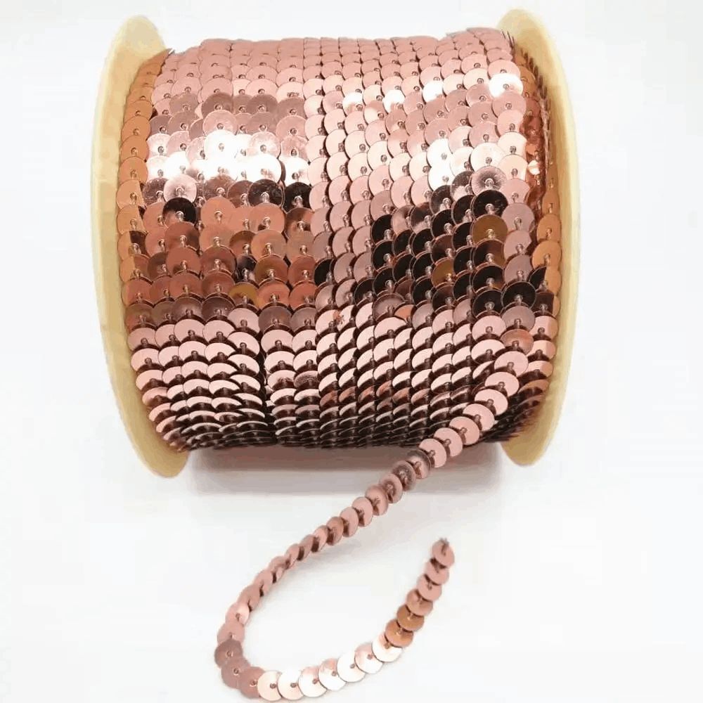 1 Roll of Shiny Rose Gold Blush Pink Sequin Trim 100 Yards 6mm - Brand New